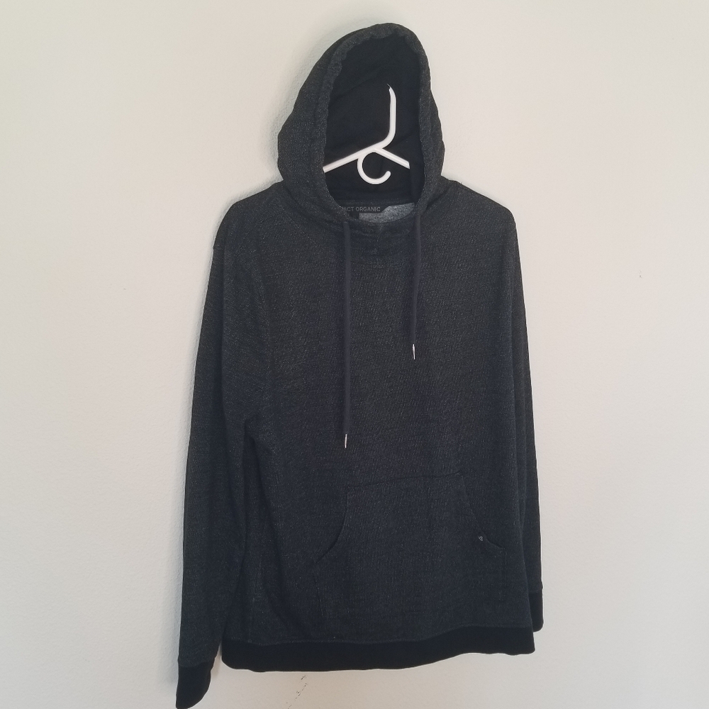 Pact Organic Black Gray Hoodie Pockets Cowl Neck Thumb Holes XL